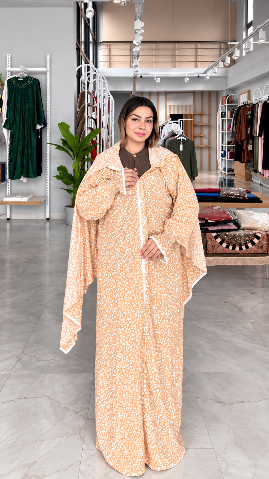 Premium Floral Printed Prayer Abaya with Attached Hijab