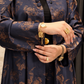 Premium Grey Floral Printed Shrug Set with Matching Pants & Hijab