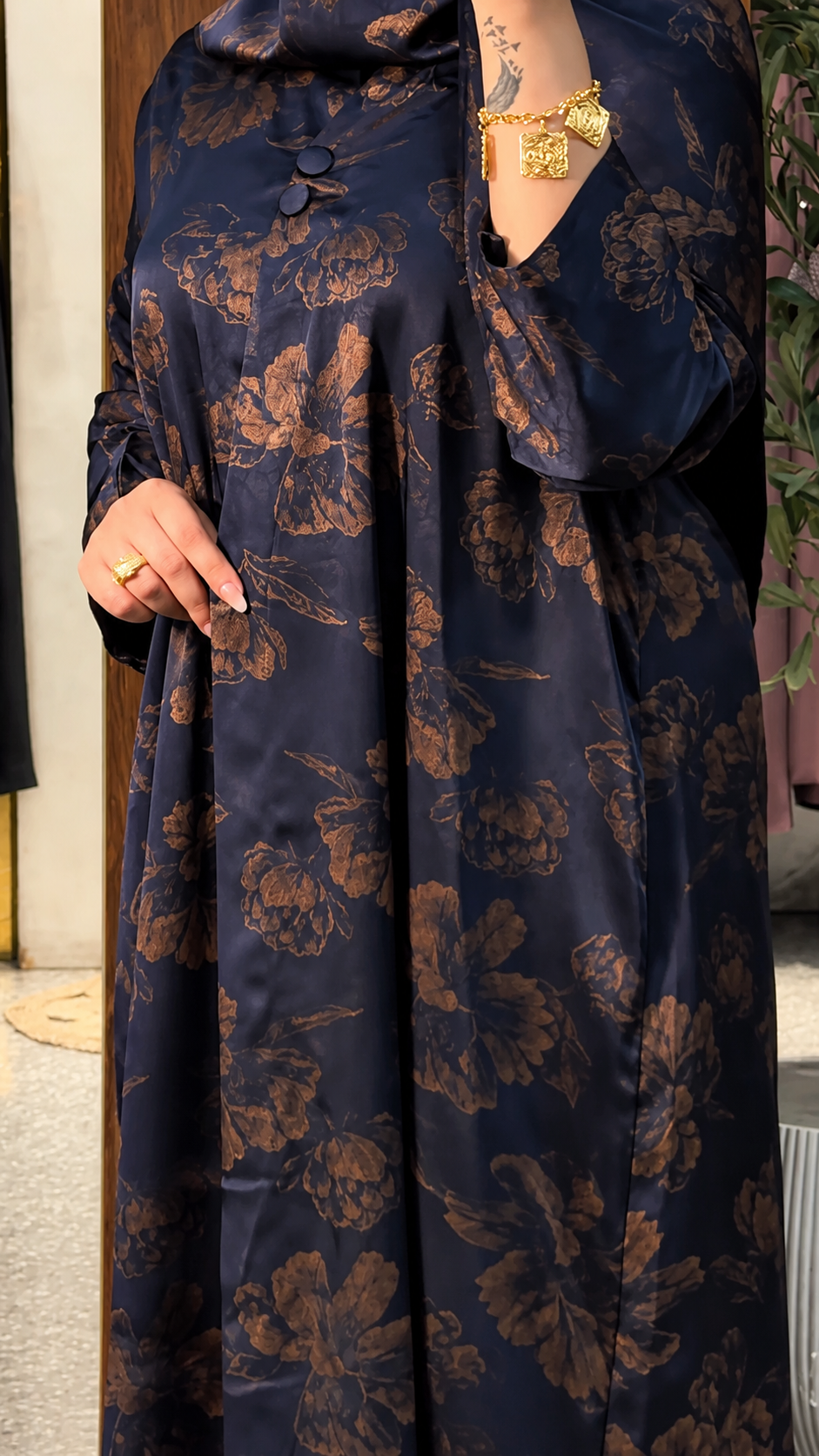 Premium Grey Floral Printed Shrug Set with Matching Pants & Hijab