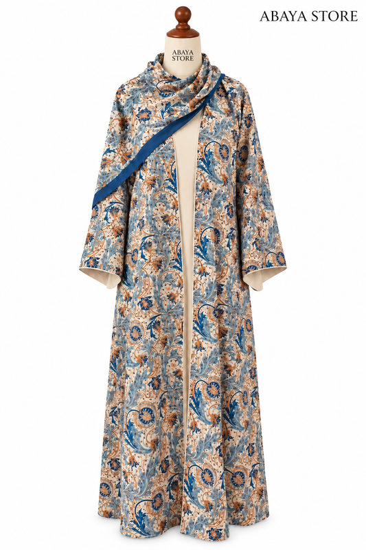 Premium Paisley Printed Shrug Abaya with Matching Hijab