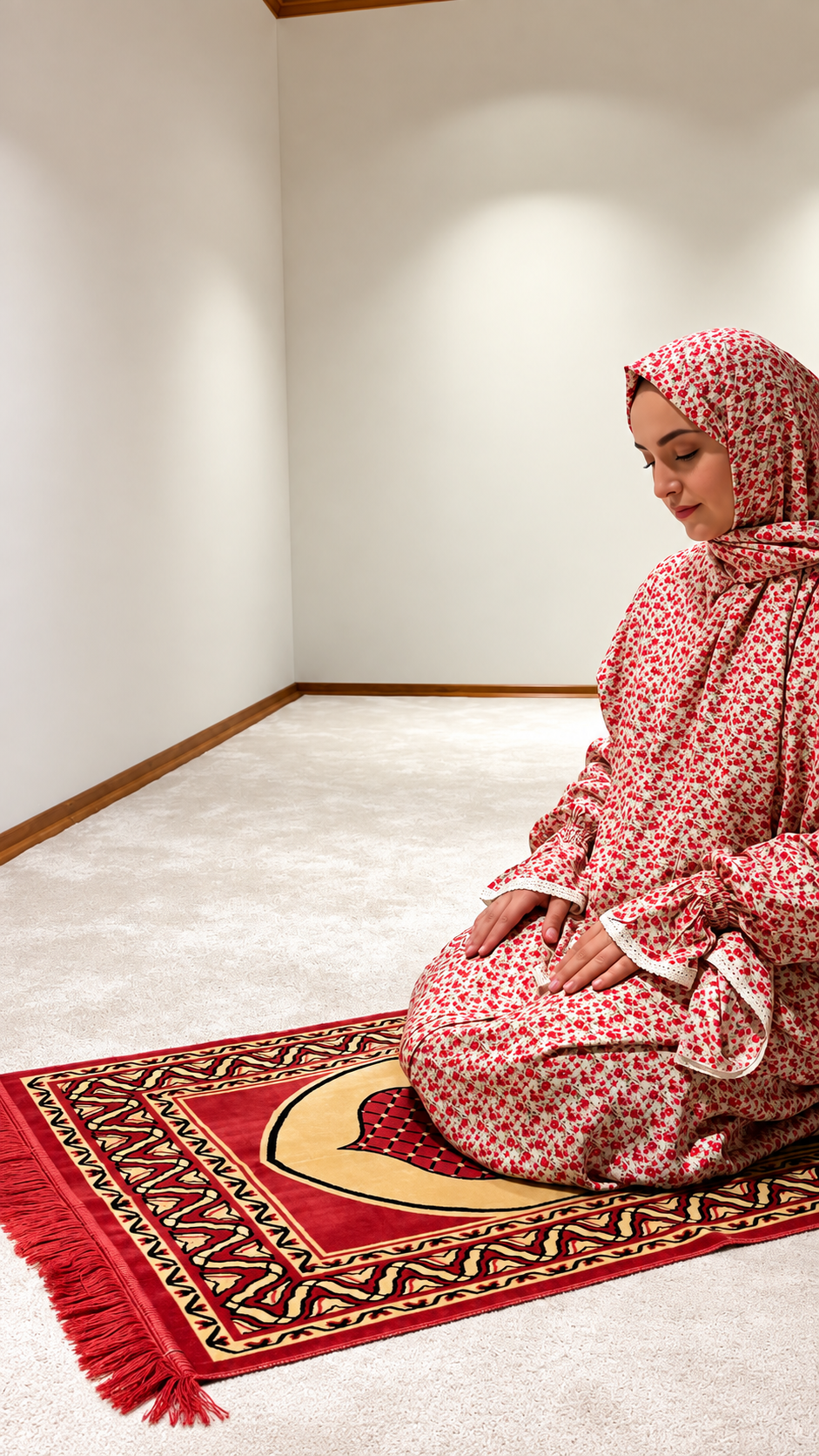 Premium Floral Printed Prayer Dress with Attached Hijab
