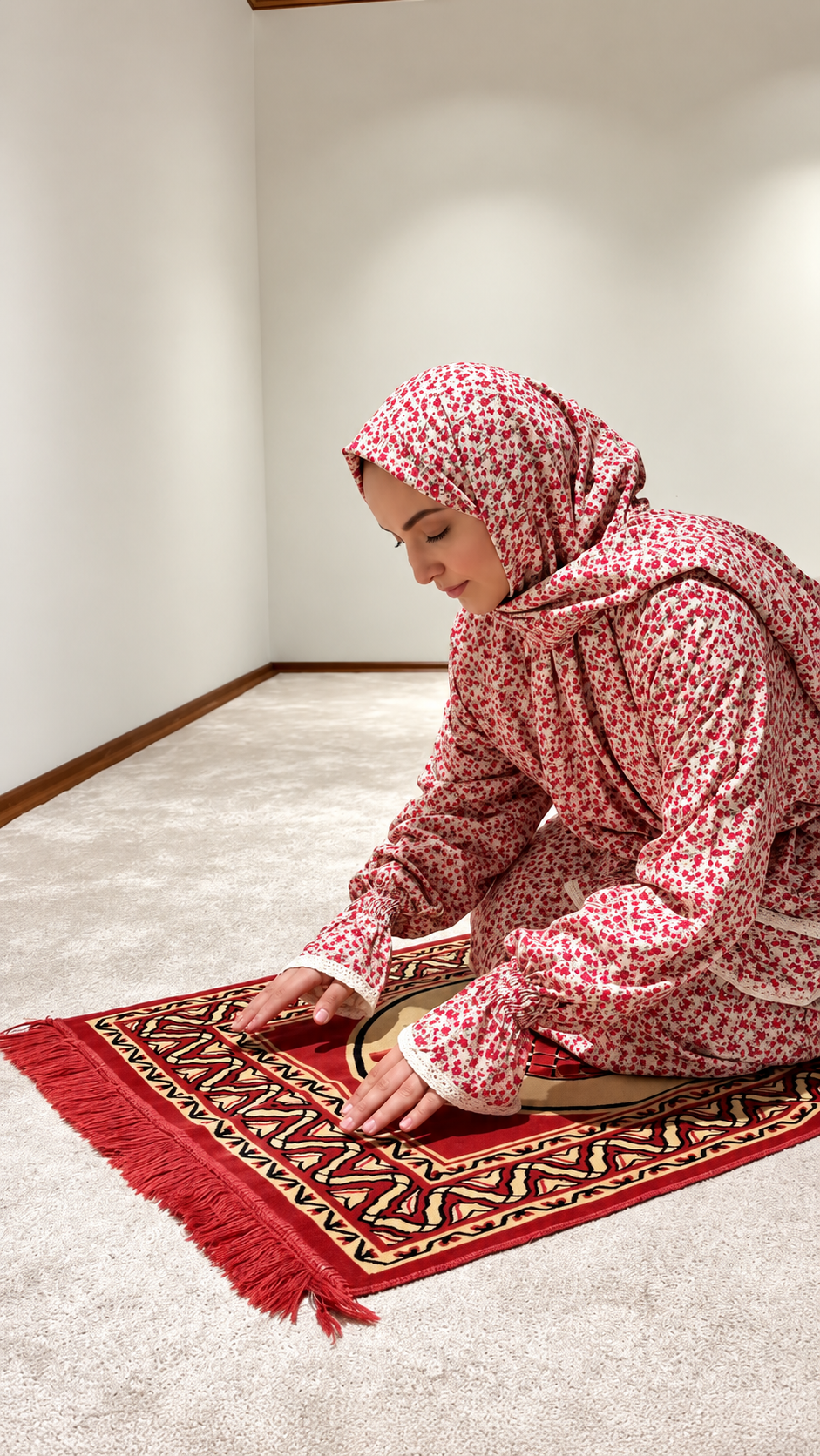 Premium Floral Printed Prayer Dress with Attached Hijab