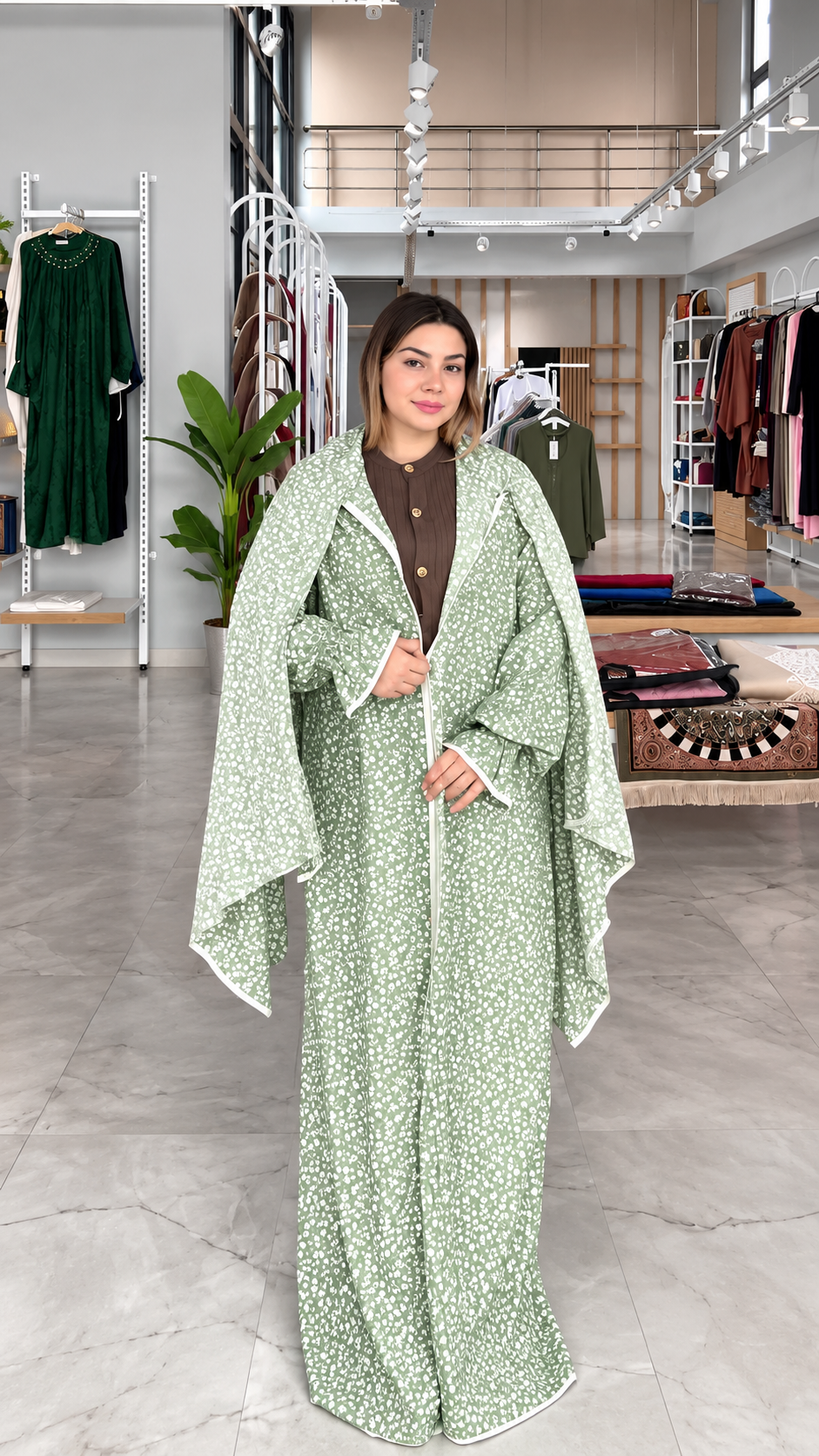Premium Floral Printed Prayer Abaya with Attached Hijab