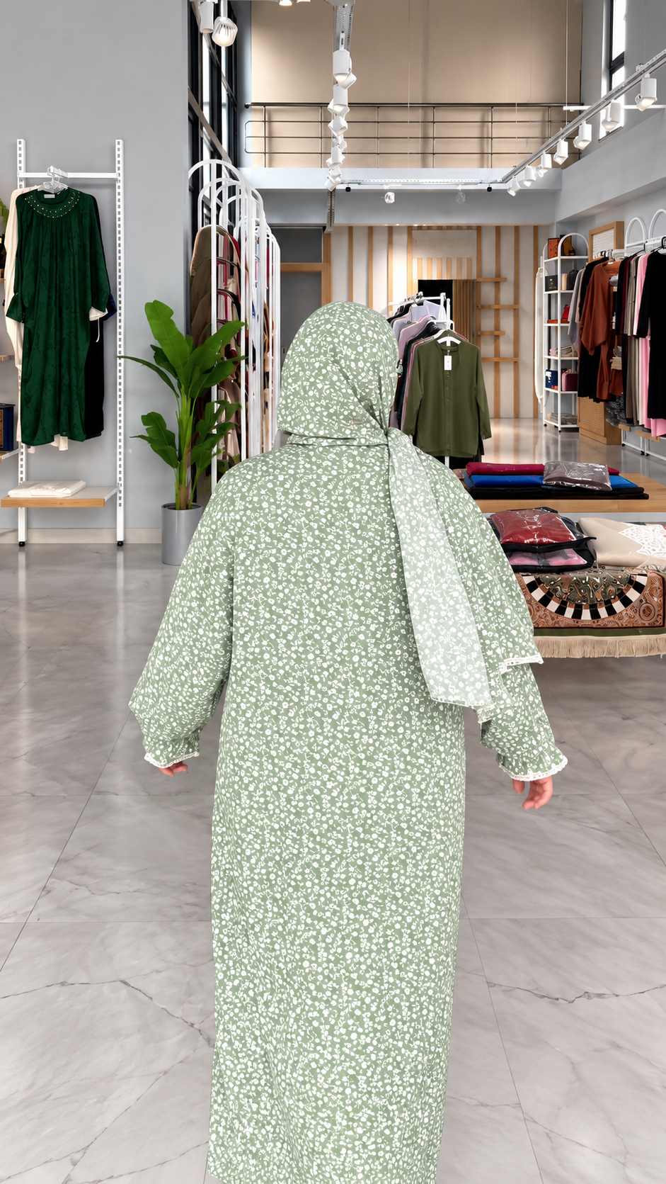 Premium Floral Printed Prayer Abaya with Attached Hijab