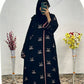Elegant Black Embroidered Abaya with Pink Detailing