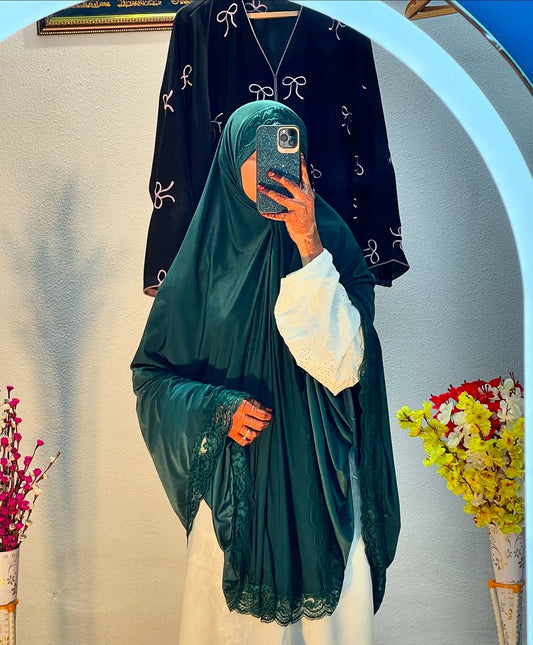 Elegant Dark Green Lace Khimar