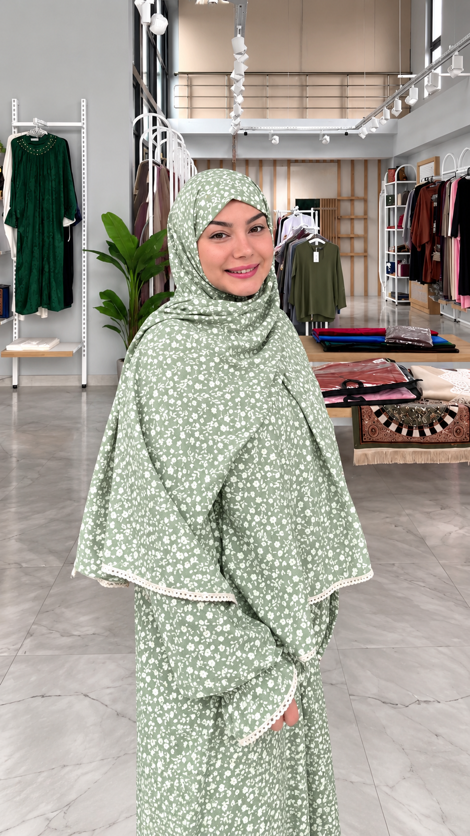 Premium Floral Printed Prayer Abaya with Attached Hijab