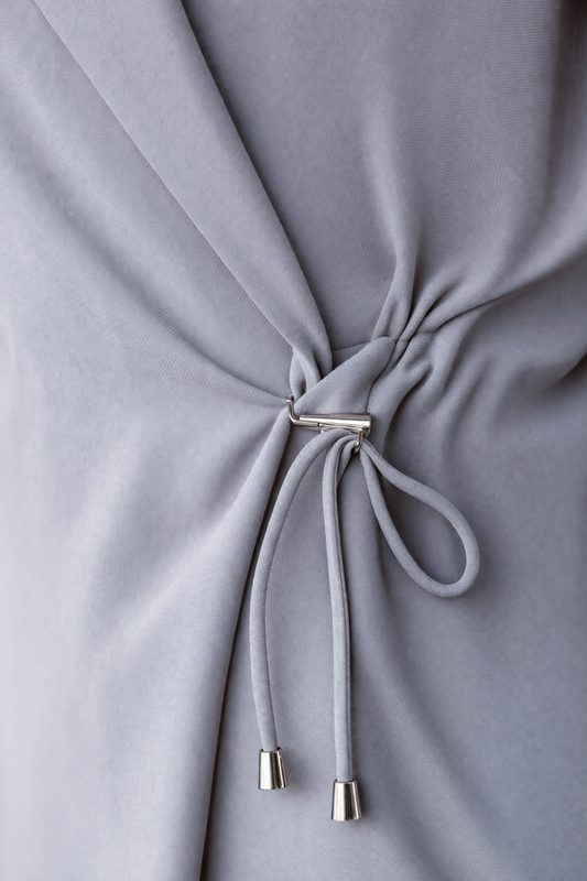 Premium Grey Wrap Co-Ord Set for Women – Elegant Long Sleeve Top with Wide-Leg Pants