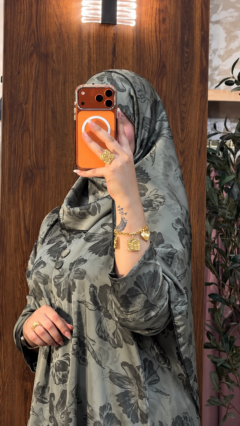 Premium Grey Floral Printed Shrug Set with Matching Pants & Hijab