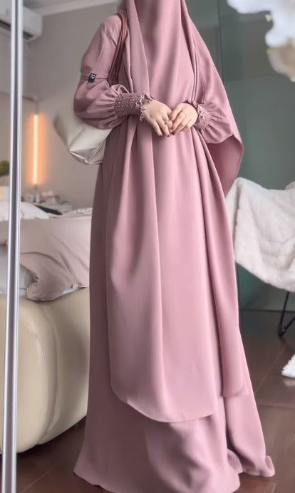 Premium Baby Pink Abaya with Khimar Attached Nose Piece