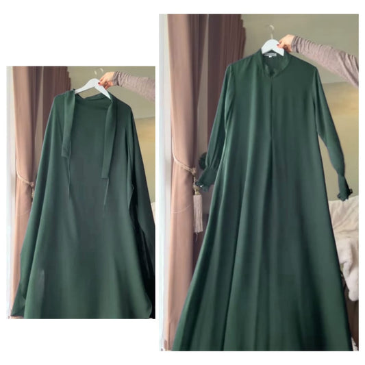 Premium Bottle Green Abaya with Khimar Attached Nose Piece