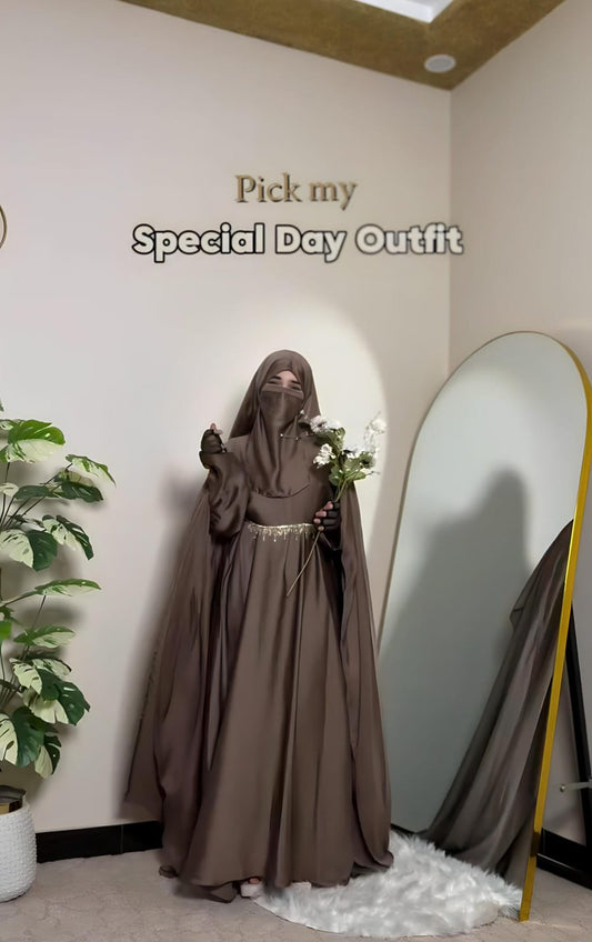 Premium Mocha Brown Farasha Abaya for Special Occasions