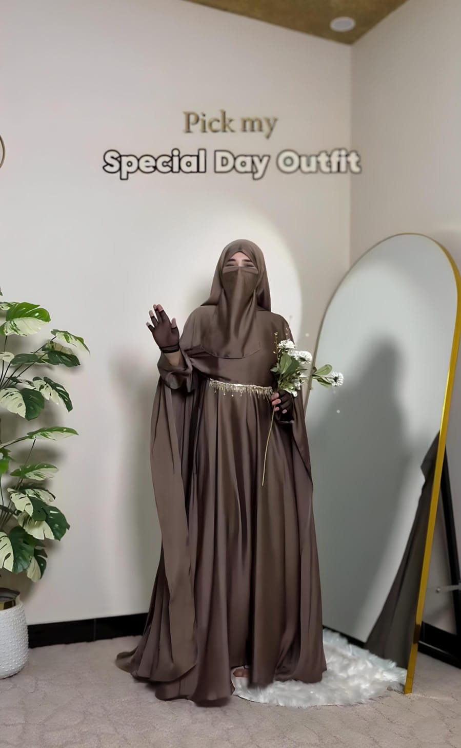 Premium Mocha Brown Farasha Abaya for Special Occasions