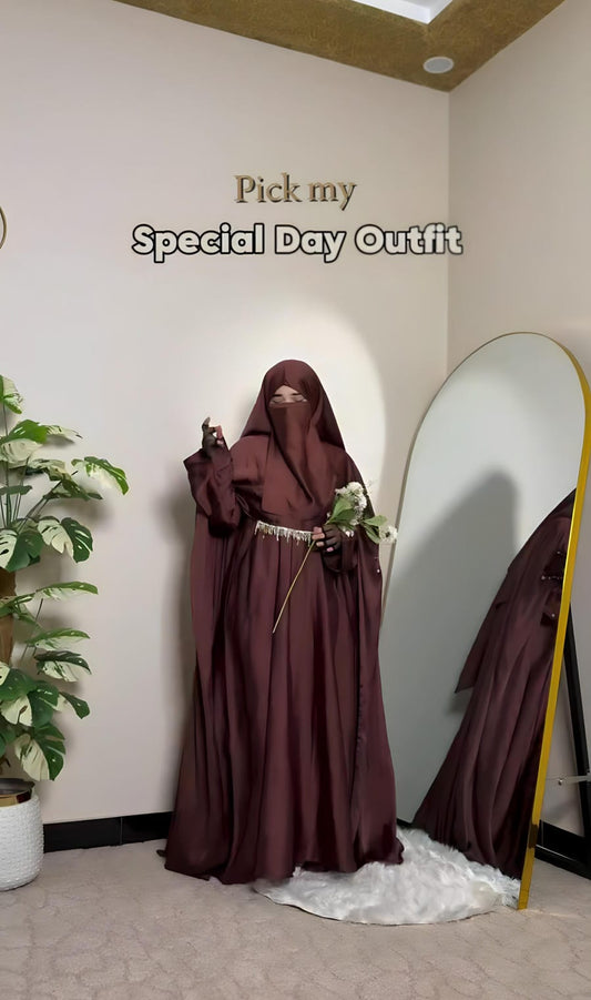 Premium Maroon Farasha Abaya for Special Occasions