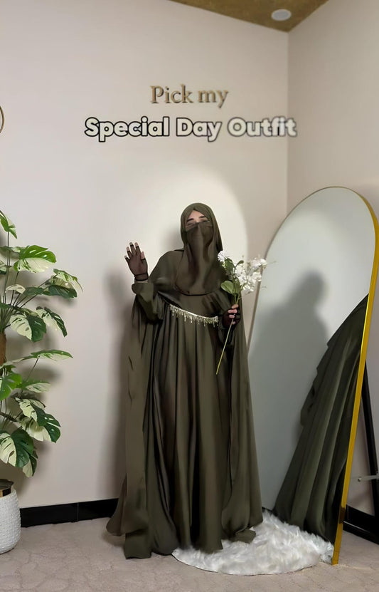 Premium Olive Green Farasha Abaya for Special Occasions