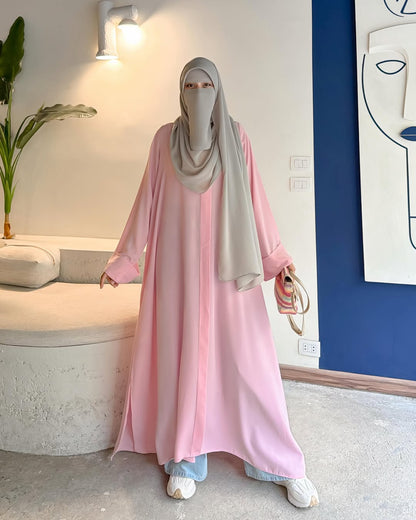 Premium Pink Farasha Abaya for Women – Elegant Flowy Butterfly Abaya