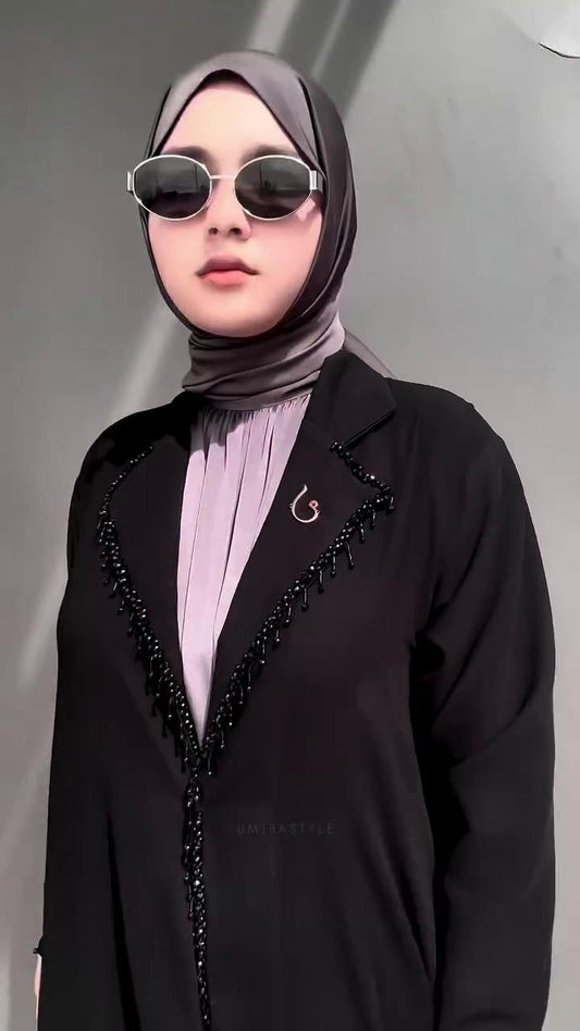 The "Elegance Noir" Beaded Lapel Abaya