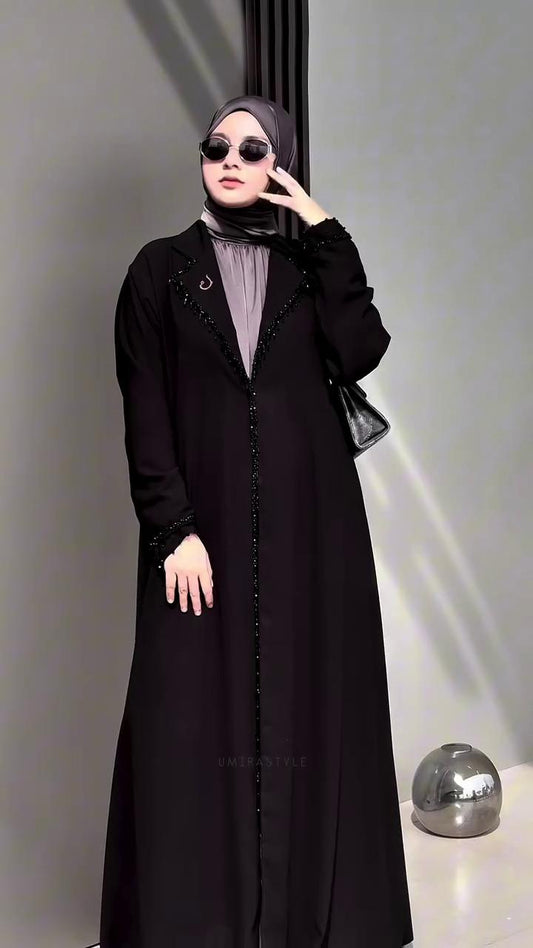 The "Elegance Noir" Beaded Lapel Abaya